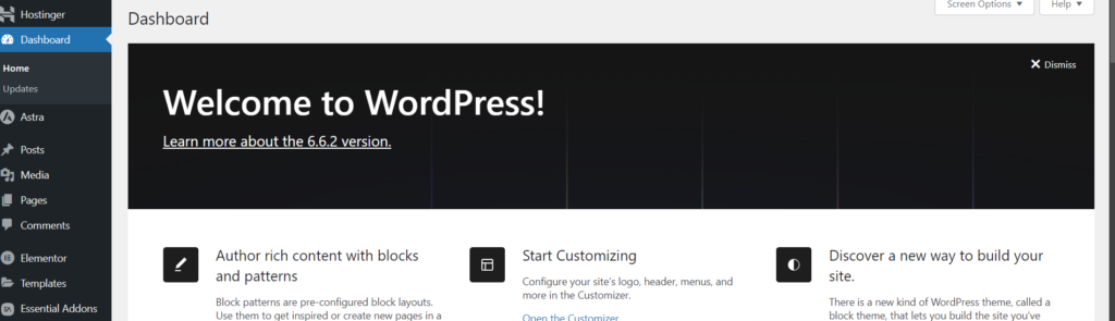 WordPress dashboard